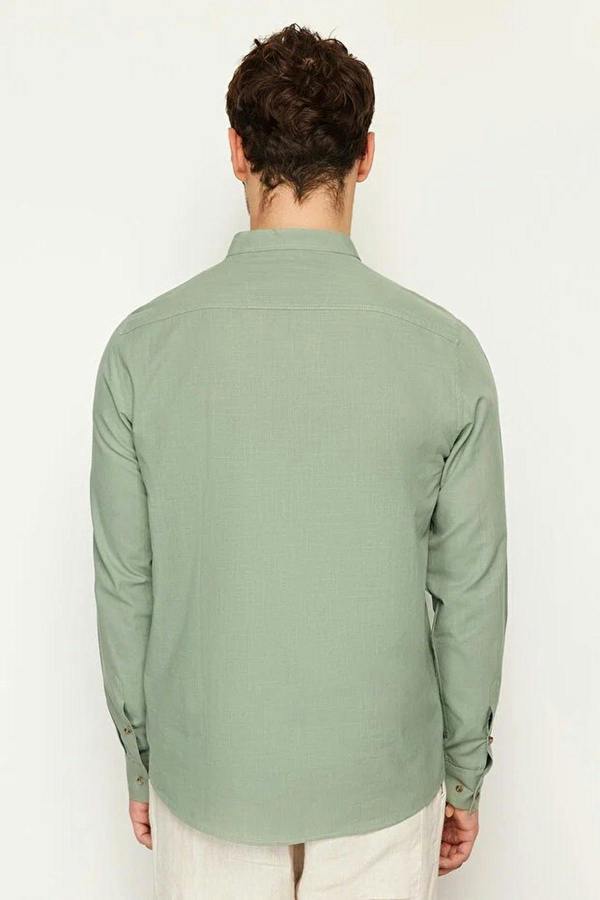 WOVCOR Slim Fit Half Placket Mandarin Collar 100% Cotton Linen Look Men’s Shirt