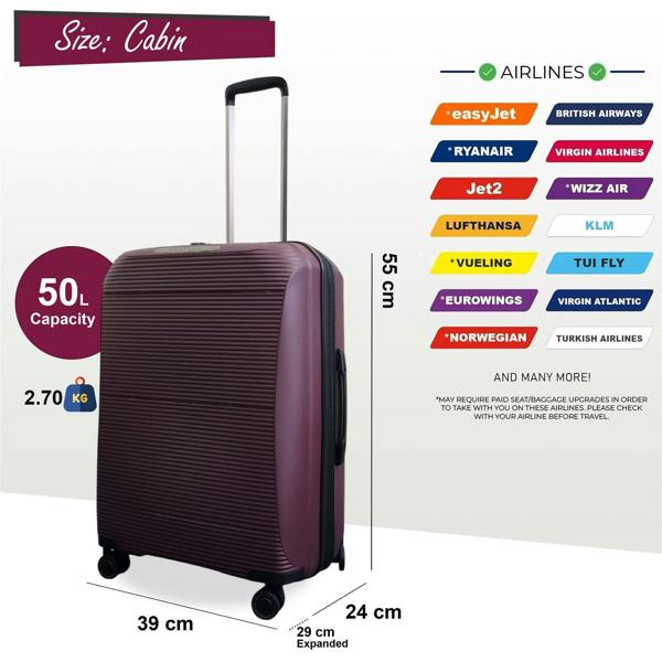 Eagle Luggage Expandable Strong ABS Hardshell Cabin Suitcase 55 x 39 x 24 cm Luggage Suitable for Easyjet, Ryanair
