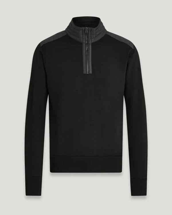 Belstaff Kilmington Mens Merino Wool Quarter Zip Jumper - Black