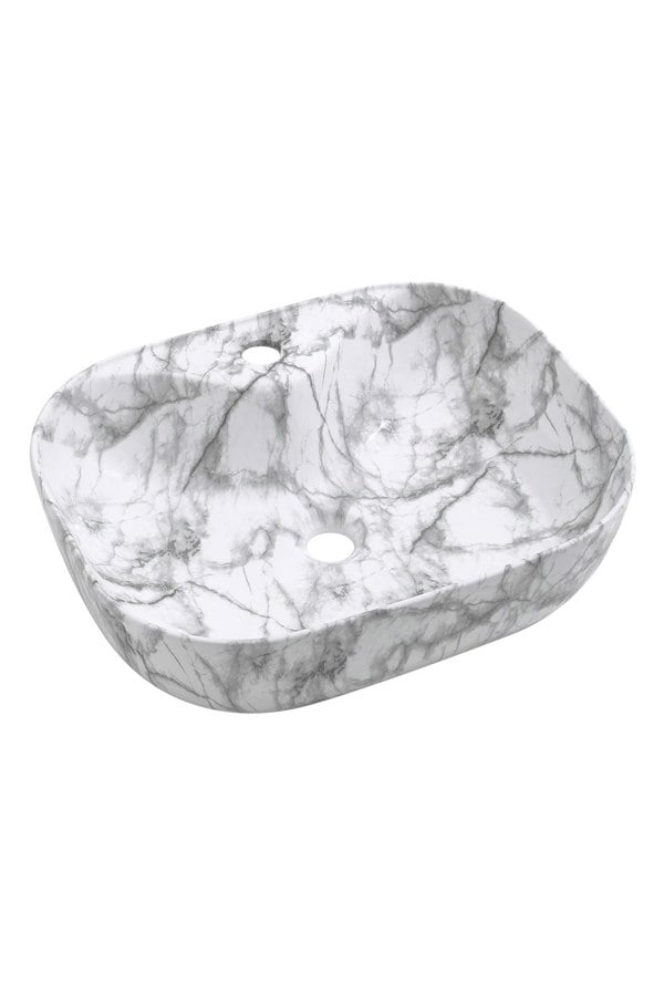 Living and Home White Ceramic Marble Vessle Bathroom Sink