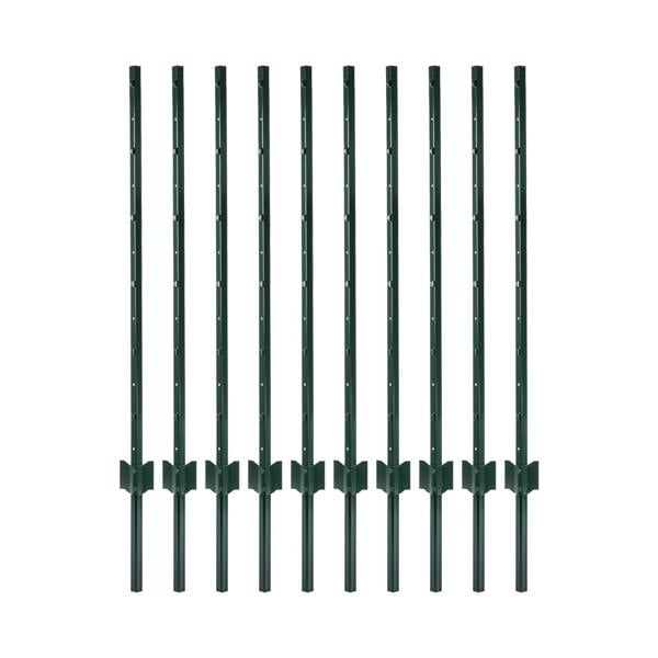Mountview Metal Fence Posts 4Ft 10Pc Set U Shape Powder Coated for Garden Boundary Green