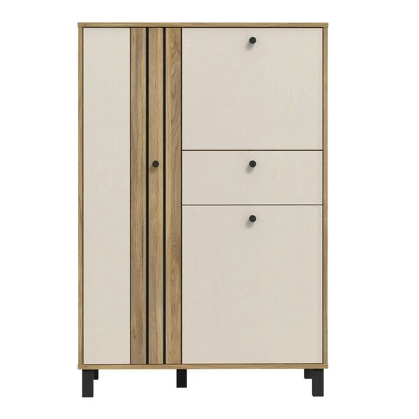 Wyld Haus Pebblethorn Cream and Natural Oak Wood 3 Door 1 Drawer Cabinet