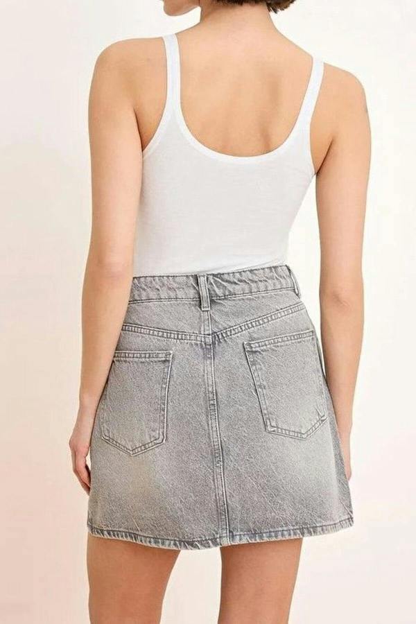 WOVCOR Mid-Waist Mini 100% Cotton Denim Skirt