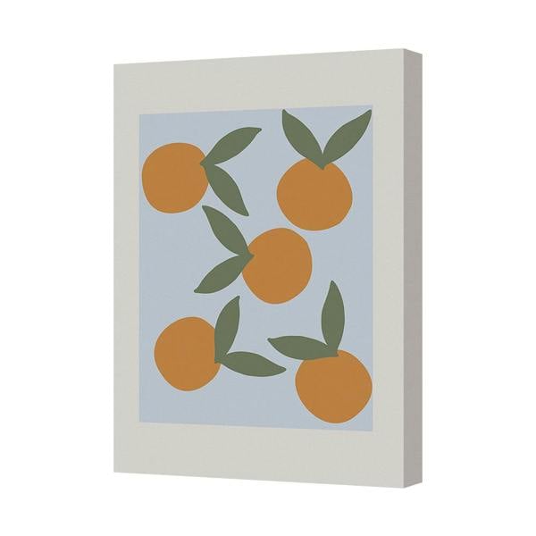 Benjamin Tate Design Orange Fruit Canvas Art Print With Leaves On Blue Background Handmade In UK