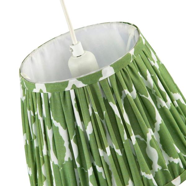 Modern Olive Green Pleated Cotton Fabric Lamp Shade with Wavy Design Image 4