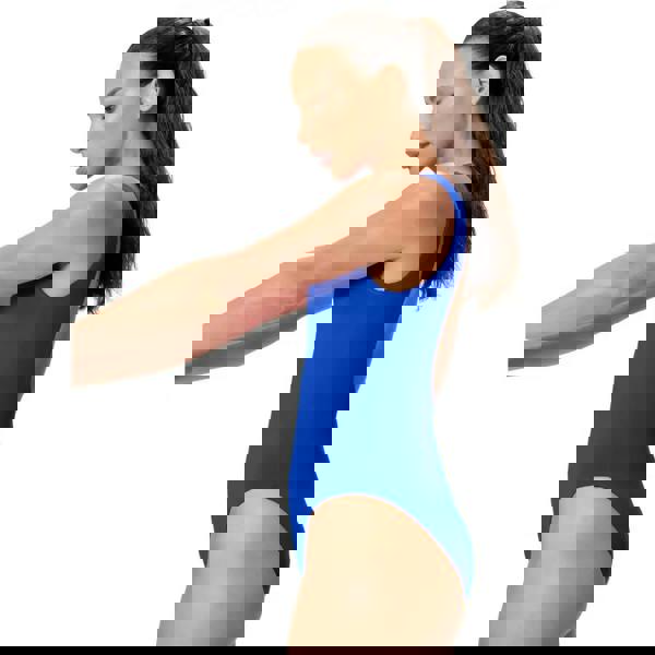 Vibrant Speedo solid high neck swimsuit in royal blue, form-fitting and backless