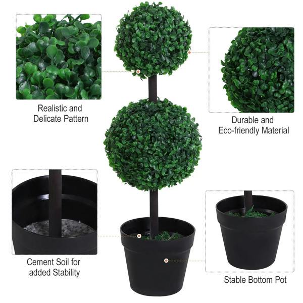 Artificial boxwood ball topiary tree with green foliage in a black pot