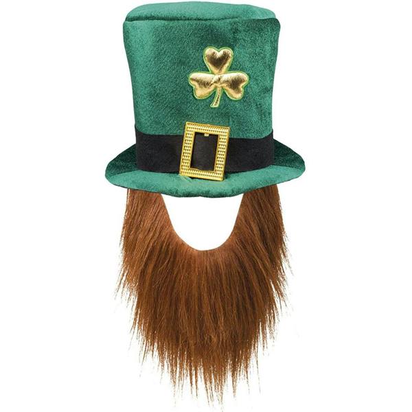Bristol Novelty Unisex Irish Top Hat With Beard - Green/Brown/Gold/Black - 