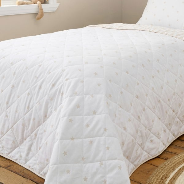 Bianca Mini Star & Stripes Cotton Reversible Bedspread Natural