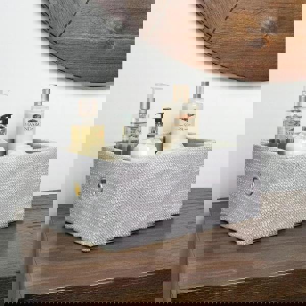 JVL Serena Rectangular Fabric Storage Baskets for Home Organisation, Set of 3, Light Grey