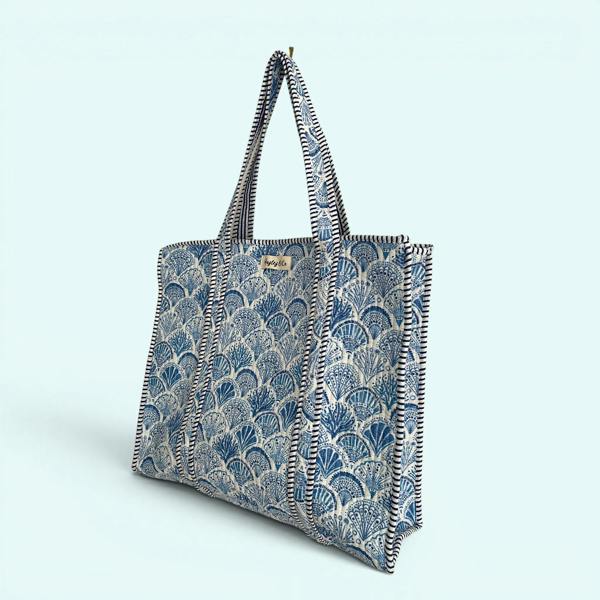Hayley & Co Seashell Blue and White Quilted Cotton Tote Bag