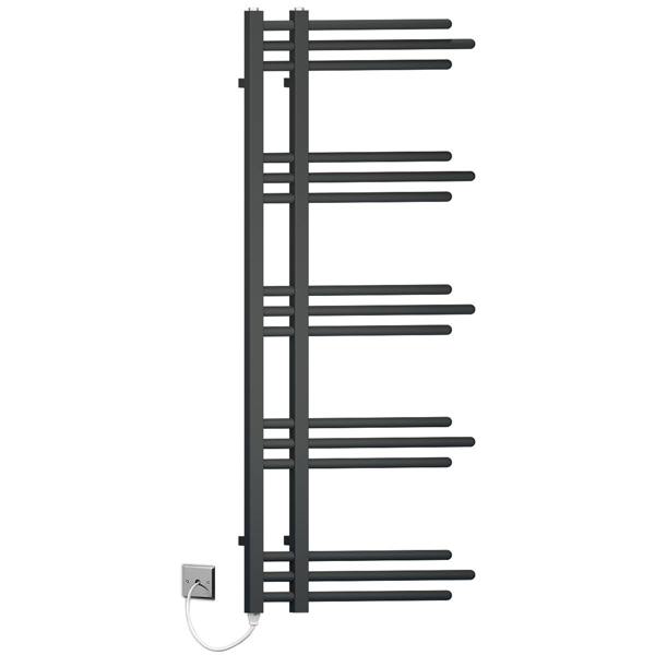 MYHOMEWARE Black Sydney Designer Pre-Filled Electric Towel Rail Bathroom Radiator 500mm x 1200mm (Black)