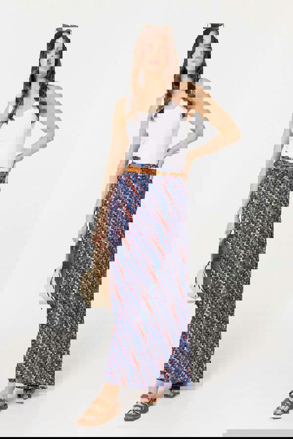 Navy | Printed Belt Detail Maxi Skirt