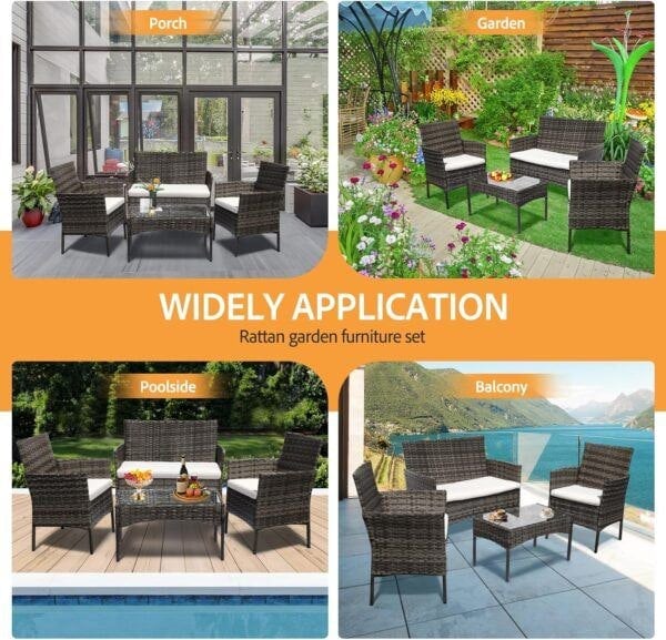 Leaper Grey 4 Seater Rattan Dining Set with Soft Cushions