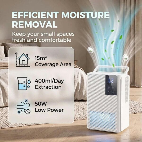 Bobobiy 400mL/Day Small Dehumidifier, RGB Mood Lights, 24H Timer, LED Display, Dehumidifier for Home Damp, White