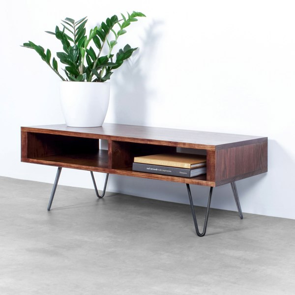 The Urban Editions Darwen Solid Wood Coffee Table On Mid Century Hairpin Legs