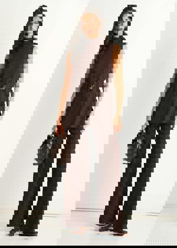 Gini London Chocolate Funnel Neck Textured Jersey Tabard Top