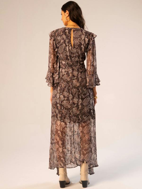 Rose & Nancy Lizzie Chocolate Brown Snake Sparkle Print Maxi Dress