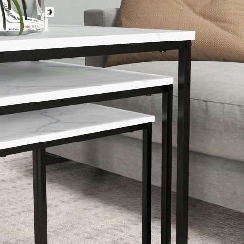 Wyld Haus Rekaco Wooden Marble Effect Set Of 3 Nesting Tables