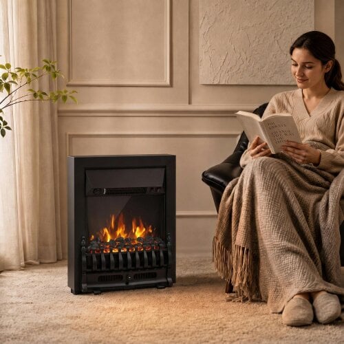 HOMCOM Electric Fireplace Stove Freestanding and Inset, 1000W/2000W, Black