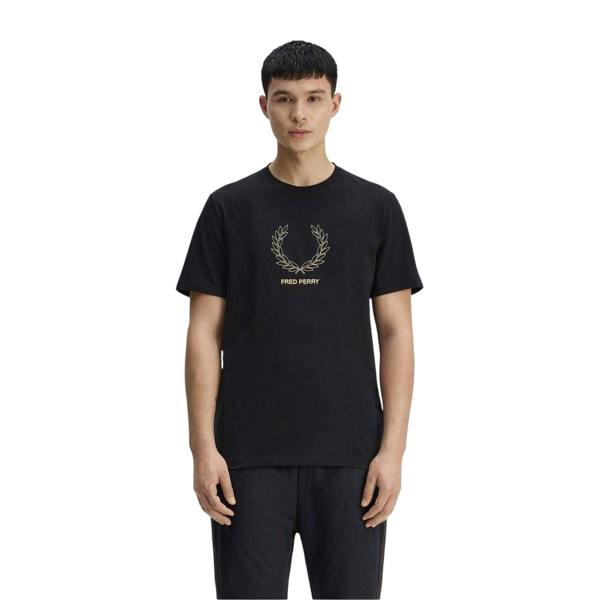 Fred Perry Mens Wreath Logo Regular T-Shirt - Black - 