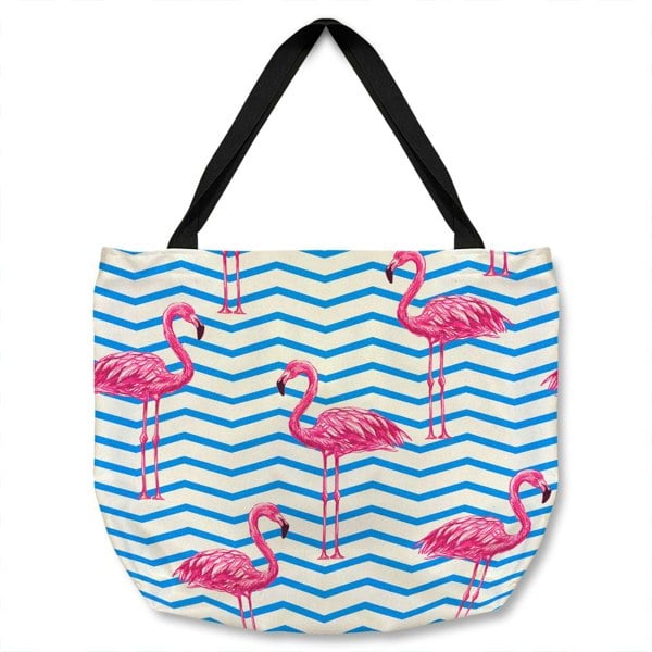Benjamin Tate Design Flamingo & Blue Geometric Lines Tote bag