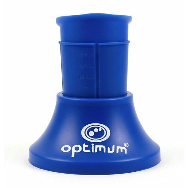 Blue Optimum adjustable rugby kicking tee with height markings and logo, on white background - Optimum