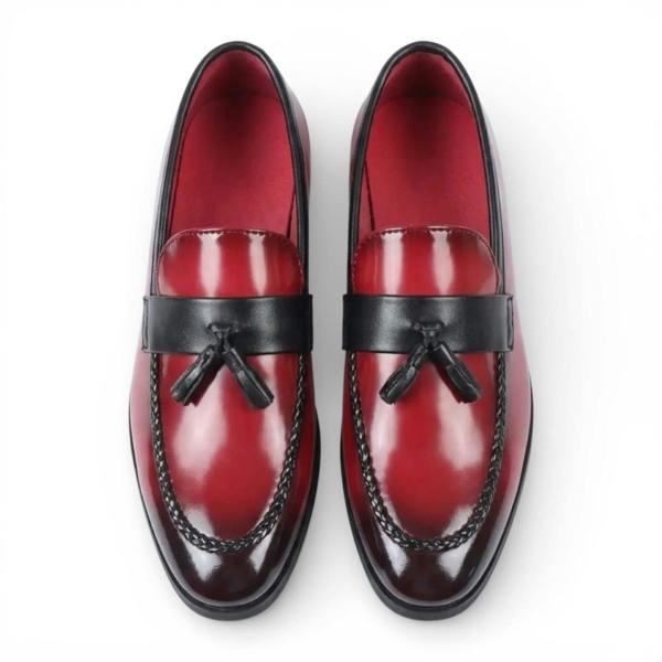 Dolcetto Mens Red Tassel High-Gloss Patent Faux Leather Formal Loafers Shoes