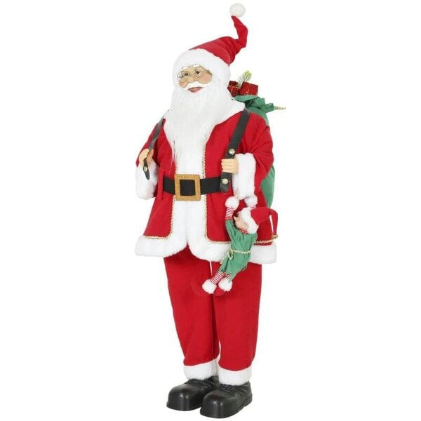 Bobobiy 4ft Singing Dancing Santa Claus, Standing Christmas Animated Santa Figure with Sack, Hanging Elf, Sound/Touch Activated