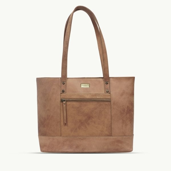 Assots London 'MILLIE' Tan Walnut Real Leather Designer Tote Work Bag