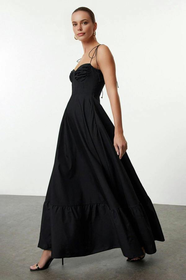 WOVCOR Draped Detailed Woven Maxi Skater Dress