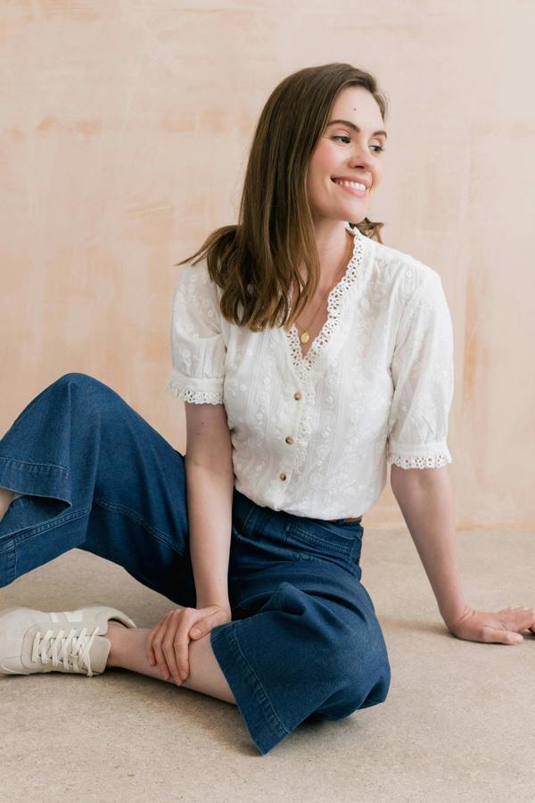 Wren Embroidered Cotton Frill Blouse White