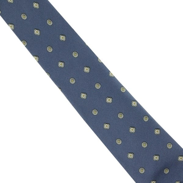 Dunhill mulberry silk tie with a cufflink pattern grey blue