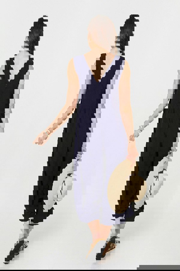 Navy | Relaxed Sleeveless Wide Crop Jumpsuit
