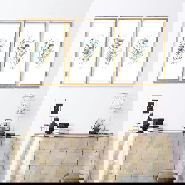 Blue Color Wall Art | Set of 3 Botanical Wall art Prints