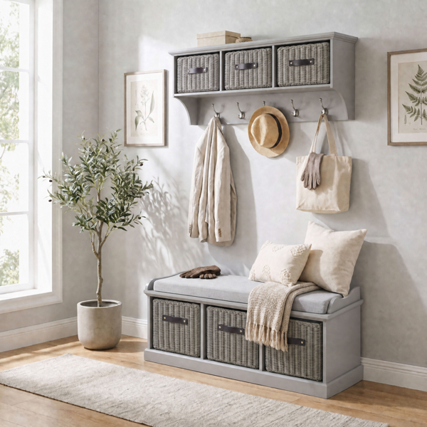 Statement Furniture Tetbury Large Hallway Set with Storage Baskets and Cushion Seat