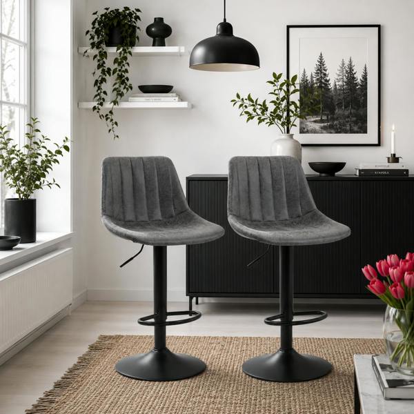 Wyld Haus Rotteli Set Of 2 Charcoal Grey Faux Leathar Upholstered Tub Bar Stools