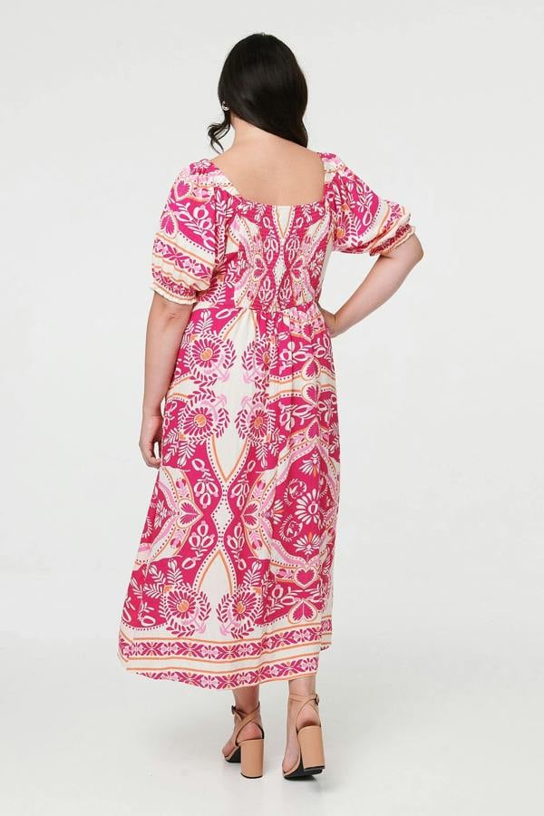 Pink | Curve Tie Front A-Line Midi Dress
