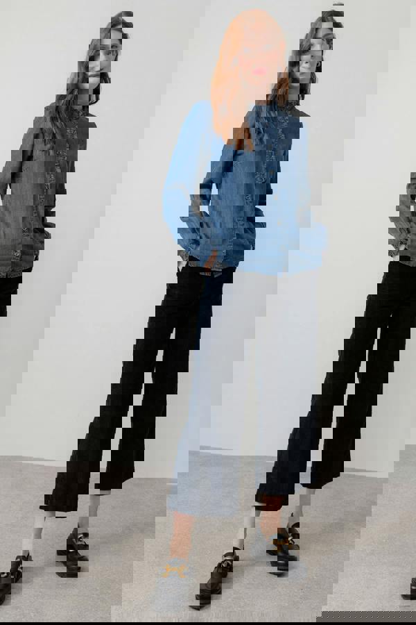 Lily & Me Rachel Tencel™ Denim Frill Blouse Blue