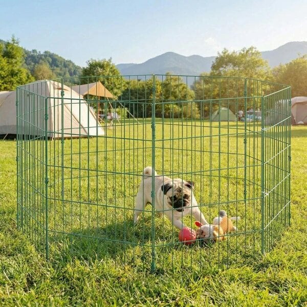 8 Panel Pet Playpen for Medium Dogs Indoor Outdoor 80 cm Height - Green