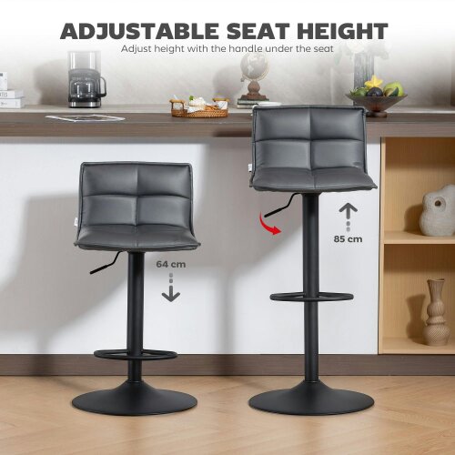 Wyld Haus Miha Set Of 2 Dark Grey Modern Faux Leather Bar Chairs