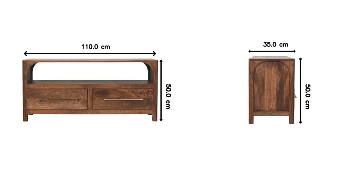 Artisan Furniture Solid Wood Arc-Line Media Console, 2 Drawer & 1 Open Slot, Brown