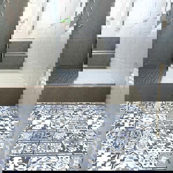 WFS6012 - Lisbon Blue Tiles Melange Floor Sticker 120cm x 60 cm