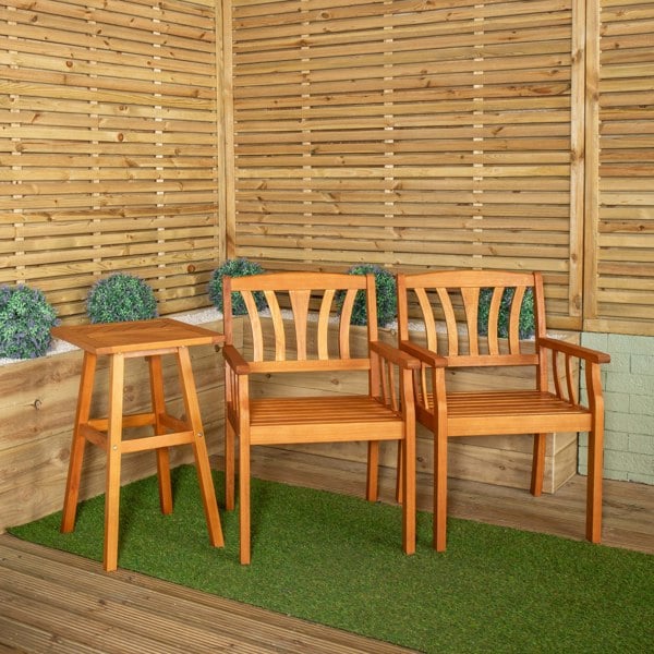 Samuel Alexander Outdoor Wooden Garden Slatted Side Table with 2 Chairs