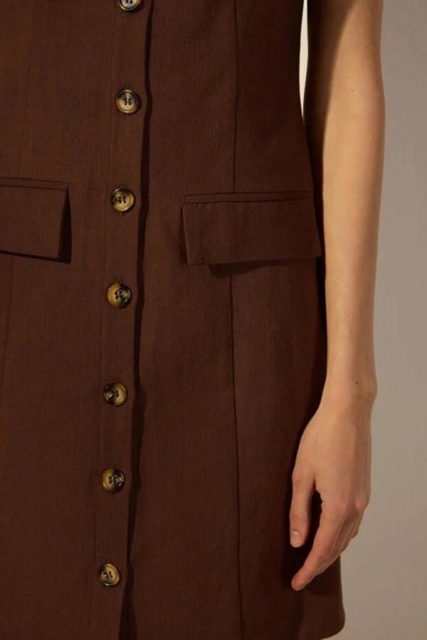 WOVCOR Linen Blend Mini Woven Shirt Dress with Pocket Detail