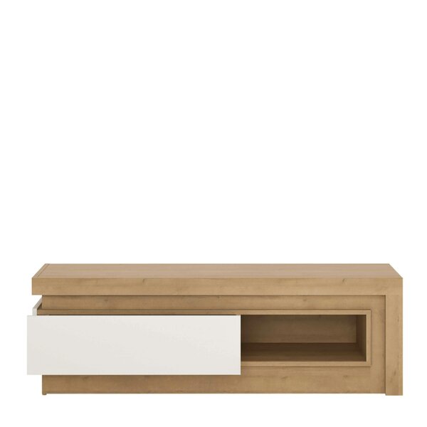 Wyld Haus Hjorring Natural Oak Wood and White Gloos 1 Drawer TV Cabinet Open Shelf
