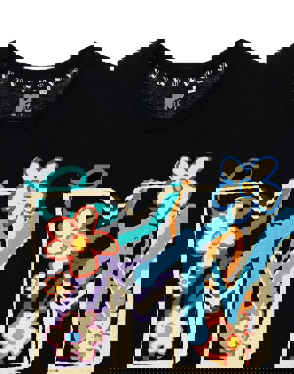 MTV Unisex Black Flowers Short Sleeved T-Shirt