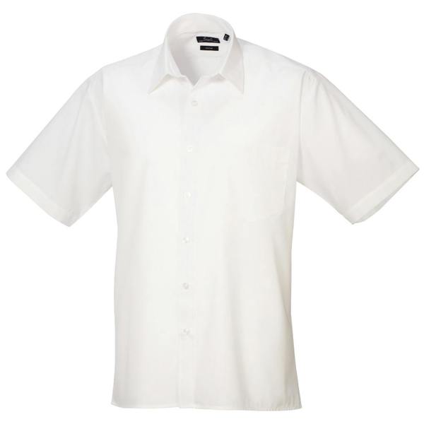 Premier Mens Short Sleeve Formal Poplin Plain Work Shirt - White