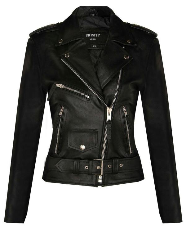 Womens Cowhide Leather Biker Jacket-Mansfield - Upperclass Fashions 