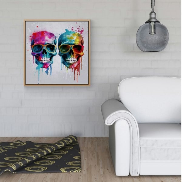 Warren Reed Splash Art Happy Skeletons Framed Canvas